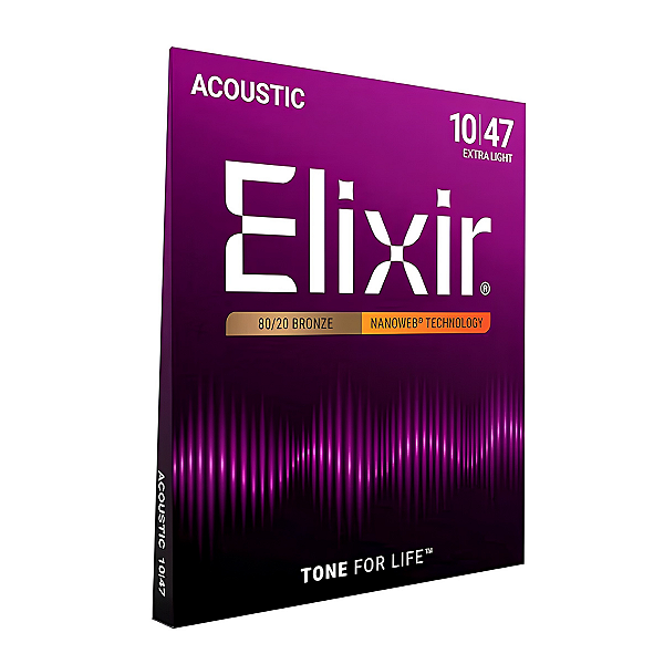 Jogo De Cordas Para Violão De Aço Elixir 010 Nanoweb Bronze 80/20