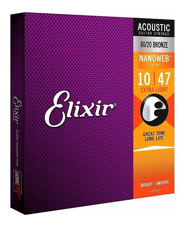 Jogo De Cordas Para Violão De Aço Elixir 010 Nanoweb Bronze 80/20