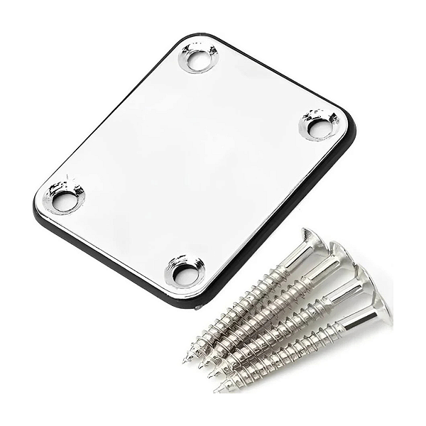 Neck Plate Cromado Com Protetor Para Guitarra E Contra Baixo