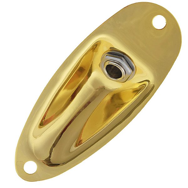 Jack Plate Dourado Tipo Canoa Com Conector P10 Mono Para Guitarra Stratocaster