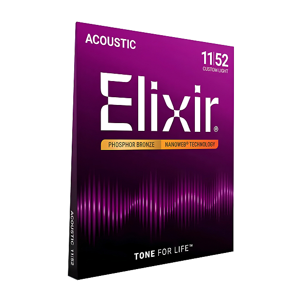 Jogo De Cordas Para Violão De Aço Elixir 011 Nanoweb Fósforo Bronze