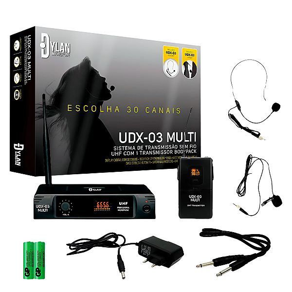 Kit Microfone Lapela e Headset Sem Fio UHF Wireless Dylan 30 Canais