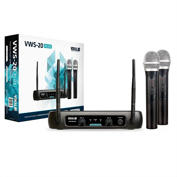 Kit Com 02 Microfones Vokal Sem Fio VWS-20 Plus VHF Dinamico