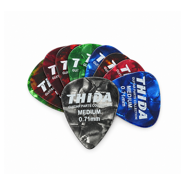 Kit Com 12 Palhetas Thida Medium Celuloide Cores Variadas 0.71mm