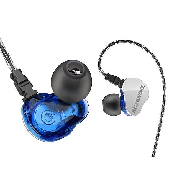 Fone De Ouvido In Ear SoundVoice Dual Driver IE-01 Azul