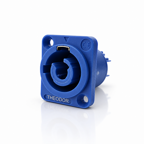 Conector Speakon Painel Fêmea Powercon 3 Polos Azul Com Trava