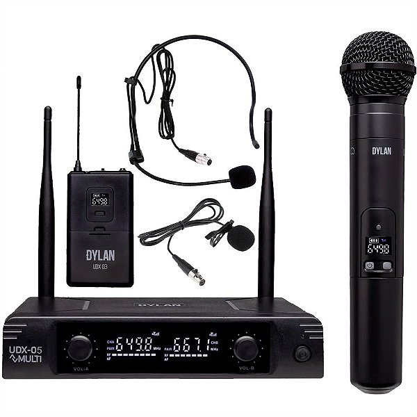 Microfone Dinâmico Dylan 30 Canais + Transmissor Bodypack UDX-05 MULTI
