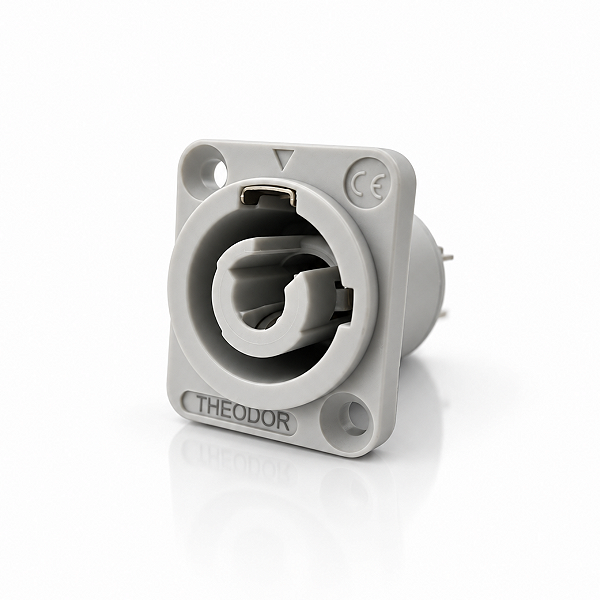 Conector Speakon Painel Fêmea Powercon 3 Polos Cinza Com Trava
