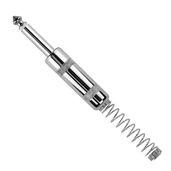 Plug Conector P10 Mono Macho Em Metal TS 1/4" Com Rabicho De Mola