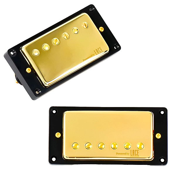 Set Captadores Humbucker Alnico V Powered By Lace Sensor Dourado Com Cover e Moldura