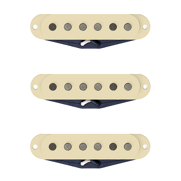 Set De Captadores Fleor Single Coil Estagiado Alnico 5 Para Strato Creme Pos. Braço, Meio e Ponte
