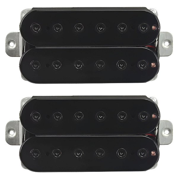 Set Captadores Fleor Humbucker High Gain Hex Pole Preto Pos. Braço e Ponte