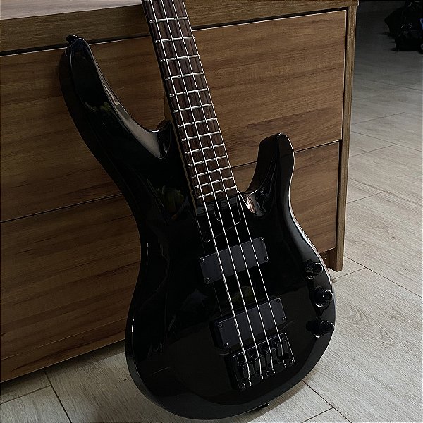Contra Baixo Washburn Ativo 4 Cordas Preto Com Detalhes
