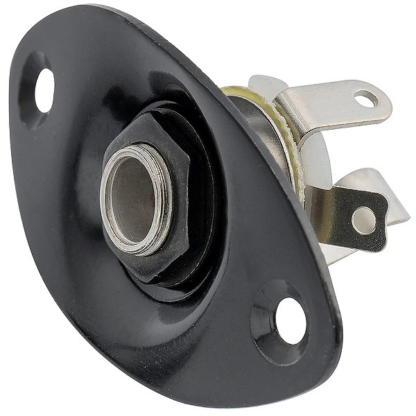 Jack Plate Oval Preto Com Conector P10 Mono Guitarra