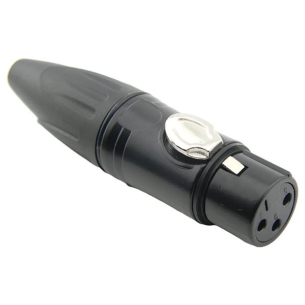 Conector Plug XLR Fêmea Preto Com Trava Profissional Para Áudio