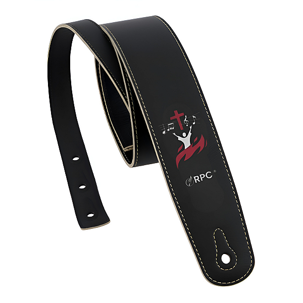 Correia Alça Cruz Fogo Worship Evangélico Preta Para Guitarra Violão