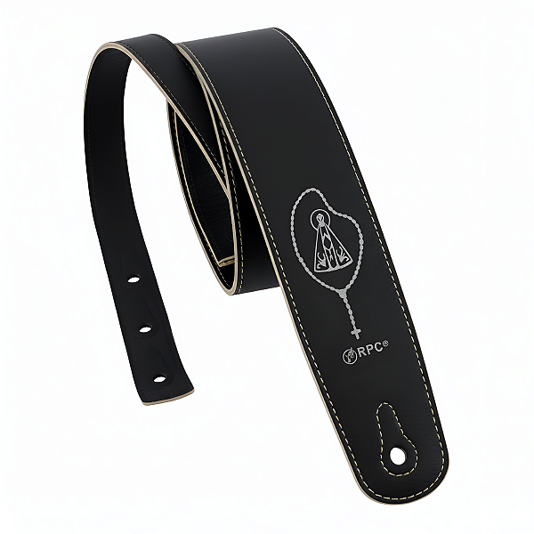 Correia Alça Nossa Senhora Terço Católico Preta Para Guitarra Violão