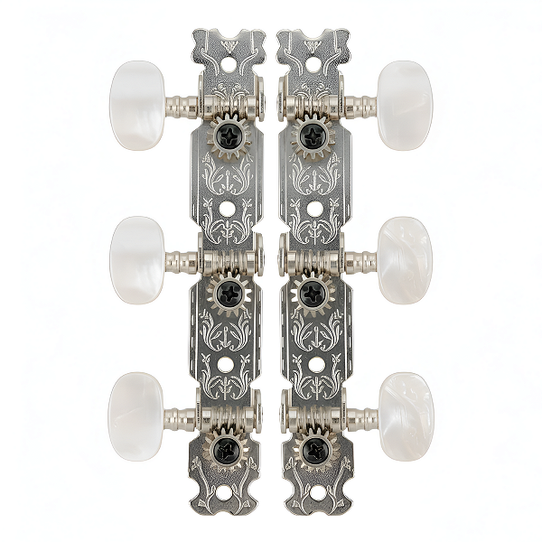 Jogo de Tarraxas Cromadas para Violão Clássico Nylon Pino Grosso Botão Meia Lua