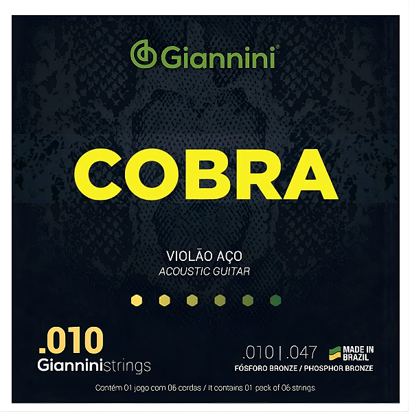 Jogo De Cordas Para Violão Aço Giannini Cobra Fósforo Bronze 010