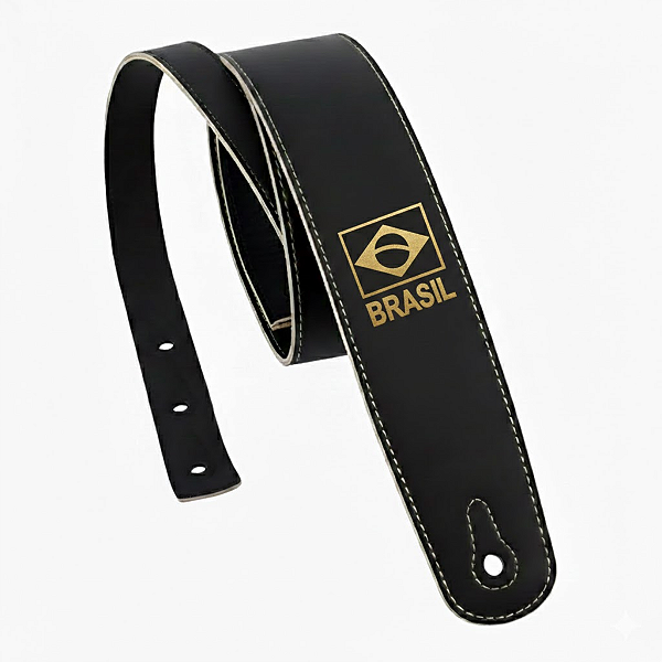 Correia Alça Bandeira do Brasil Preta Para Guitarra Violão