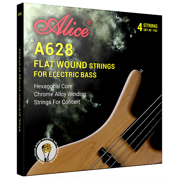 Encordoamento Alice Para Baixo Fretless Flatwound 4 Cordas Lisa A628