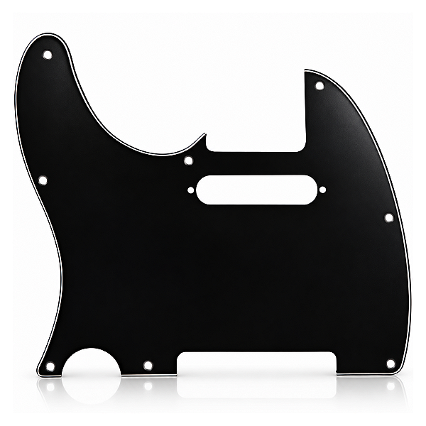 Escudo De Guitarra Telecaster Canhota Preto 08 Furos - 3 Camadas (Sanduiche)