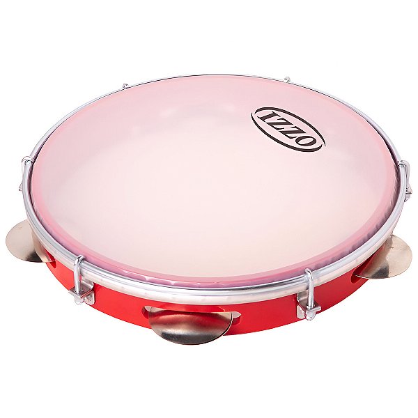 Pandeiro Izzo 10" Aro ABS Vermelho Pele Leitosa Branca