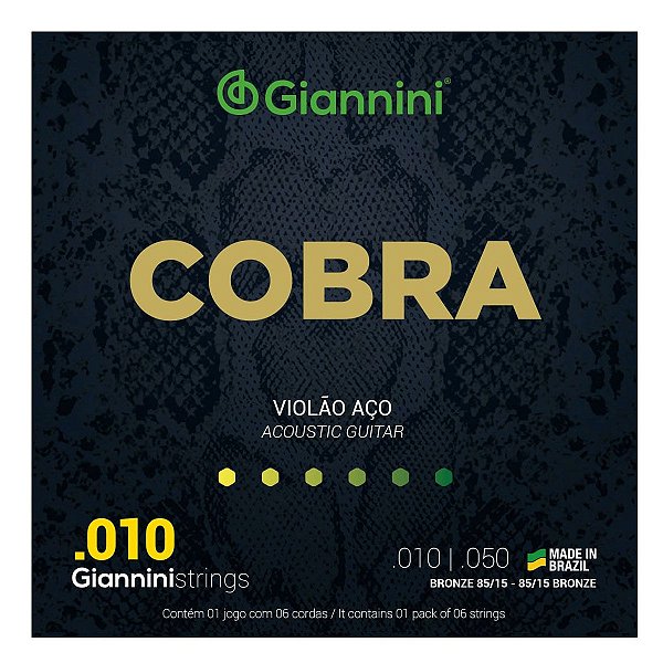Jogo de Cordas Para Violão De Aço Giannini 010 Cobra - American Musical e  Magazine
