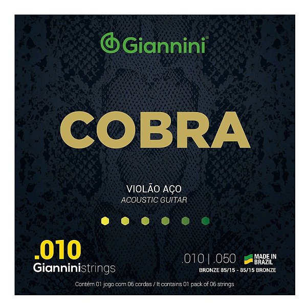 Jogo de Cordas Para Violão De Aço Giannini 010 Cobra