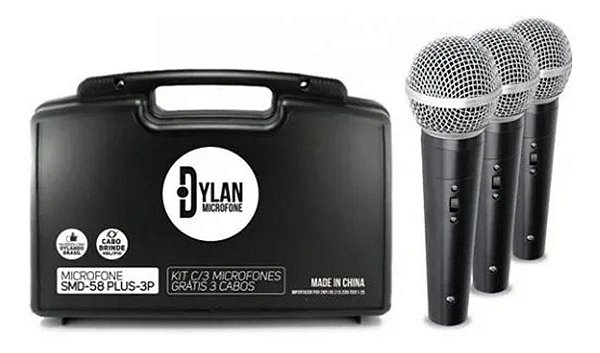 Kit Com 03 Microfones Dinâmicos Unidirecional Dylan SMD-58