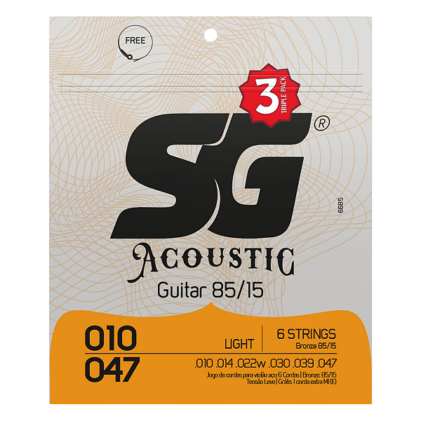 Pack Com 03 Jogos De Cordas Para Violão De Aço SG 010