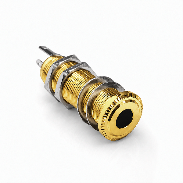 Jack Conector P10 Cilíndrico Stéreo Dourado Para Guitarra Baixo
