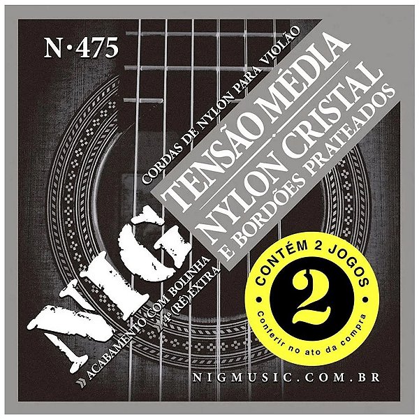 Pack Com 02 Jogos De Cordas Para Violão Nylon Nig Tensão Média N-475