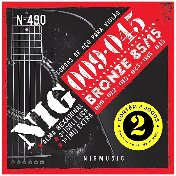 Pack Com 02 Jogos De Cordas Violão Aço Nig 009 N-490