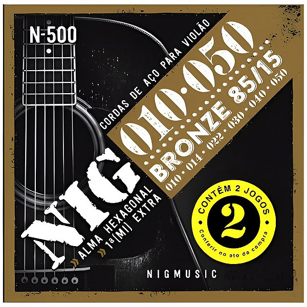 Pack Com 02 Jogos De Cordas Para Violão De Aço Nig 010 N-500