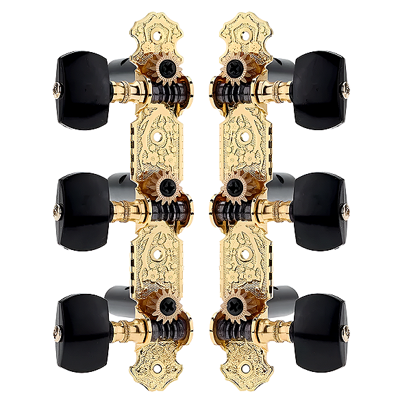Tarraxas Para Violão Nylon Dourada Botão Preto Pino Grosso Alice