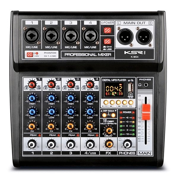 Mesa De Som Mixer Profissional 4 Canais KSR Bluetooth Usb