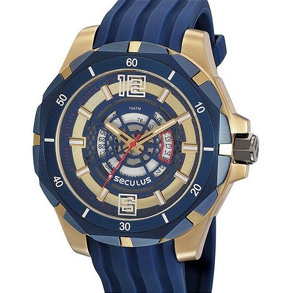 Relógio Seculus Masculino 20758Gpsvli2 Dourado com Azul - Compre Mais Web