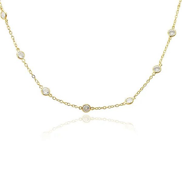 Colar Choker com Pontos de Luz Cristal na Corrente Semijoia Ouro 18K UN CRISTAL