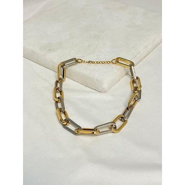 CHOKER ELOS GROSSOS COM FIO QUADRADO DUAS CORES (019453)
