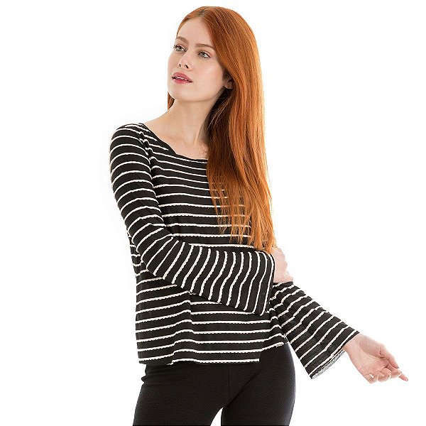 Camiseta Manga Sino  • Preto Listras