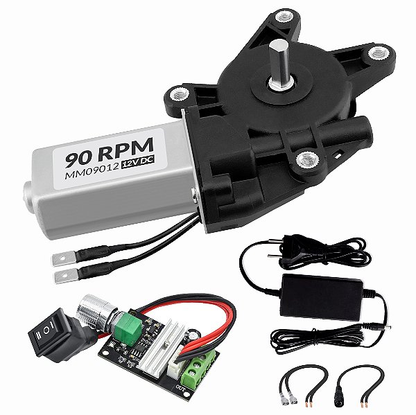 Motoredutor  12V DC - 90 RPM + Fonte e PWM R - MM09012