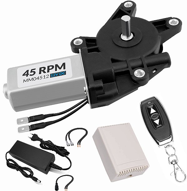 Motoredutor  12V DC - 45 RPM + Fonte e Remoto - MM04512