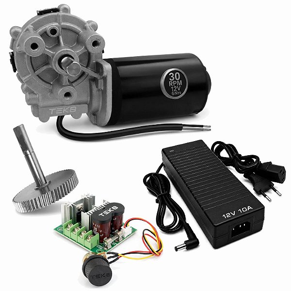 Kit Motoredutor 12V 30 RPM + PWM + Fonte 12V 10A - MBB3012