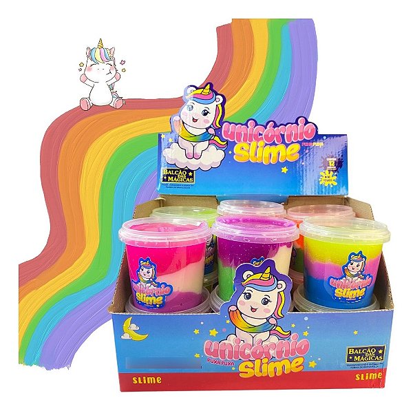 Slime Glitter Cores Mágicas Unicórnio Com 12 Unidades 180g