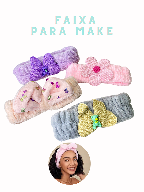 Faixa de Cabelo Para Maquiagem e Skincare Pelúcia Modelos Variados