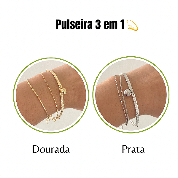 Pulseira 3 em 1 Aço Inoxidável