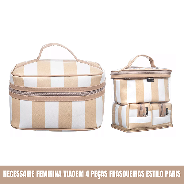 Necessaire Feminina Viagem 4 Peças Frasqueira Estilo Paris