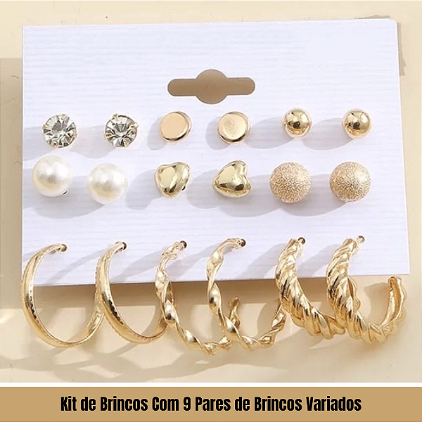 Kit de Brincos Com 9 Pares de Brincos Variados