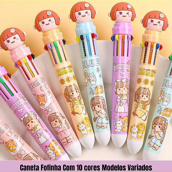 Caneta Fofinha Com 10 cores Modelos Variados